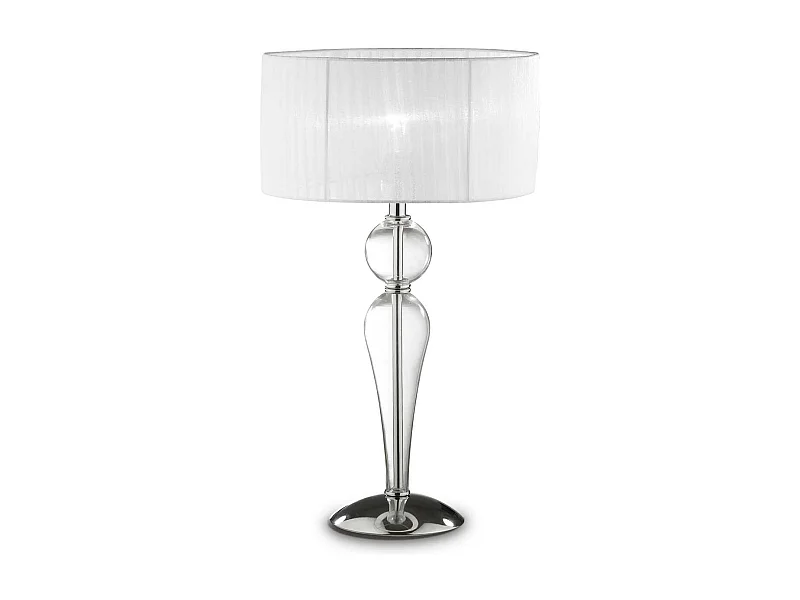 Ideal Lux Duchessa - Lampada da tavolo grande 1 luce cromo, bianco, trasparente e vetro con paralume, attacco E27
