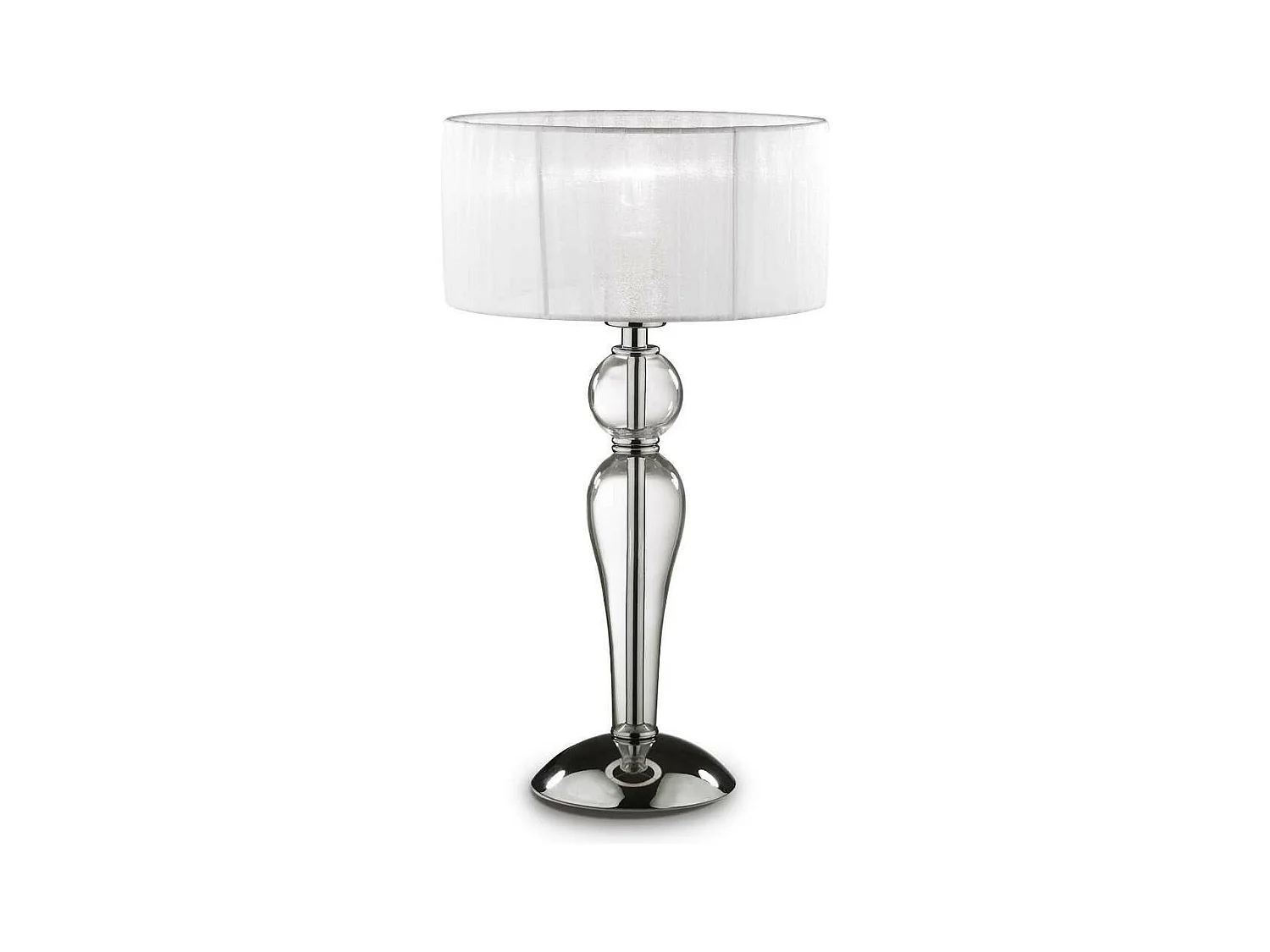 Ideal Lux Duchessa Petite lampe de table à 1 lumière, chrome, blanc, transparent et verre avec abat-jour, E27