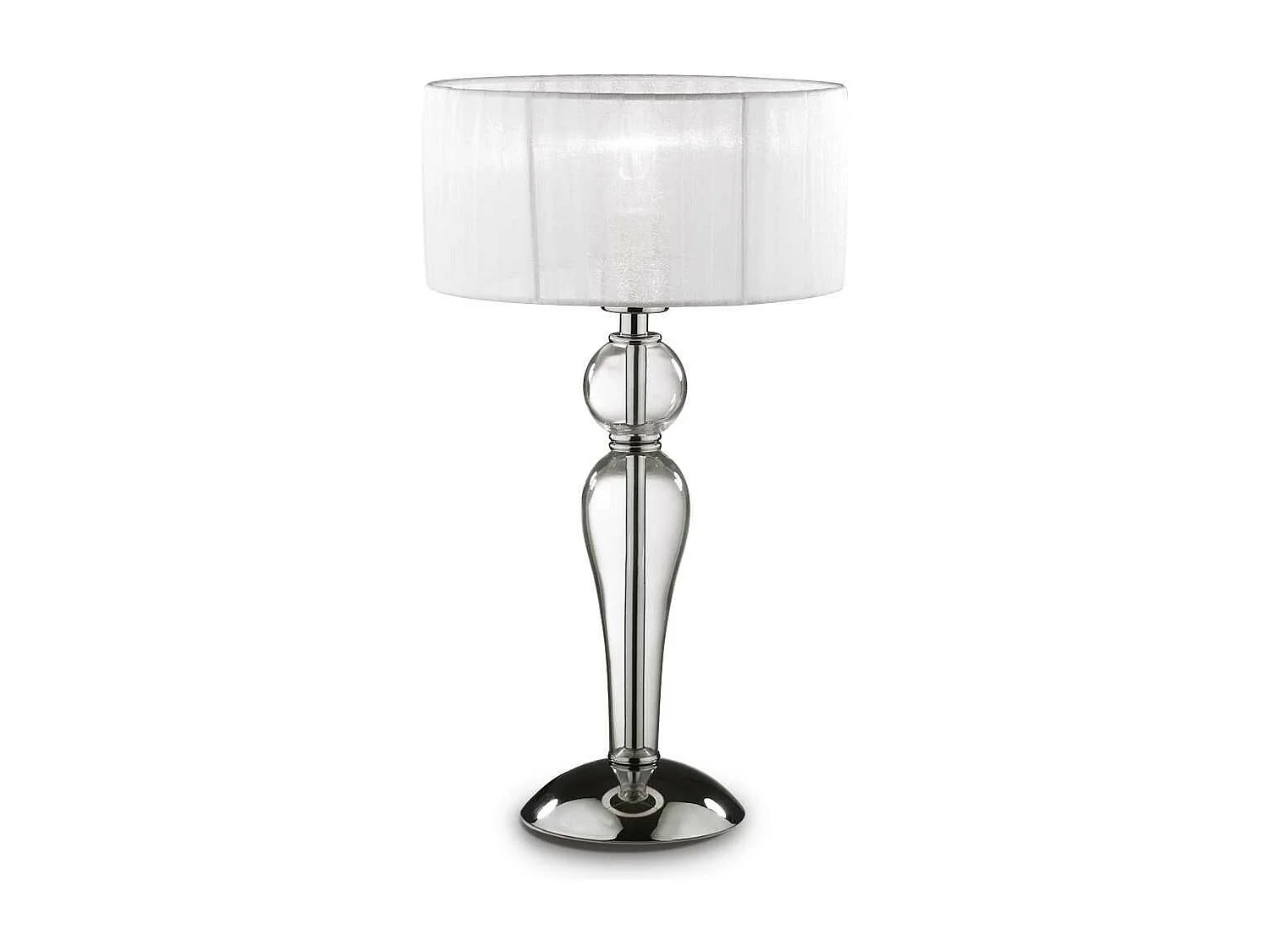 Ideal Lux Duchessa Petite lampe de table à 1 lumière, chrome, blanc, transparent et verre avec abat-jour, E27