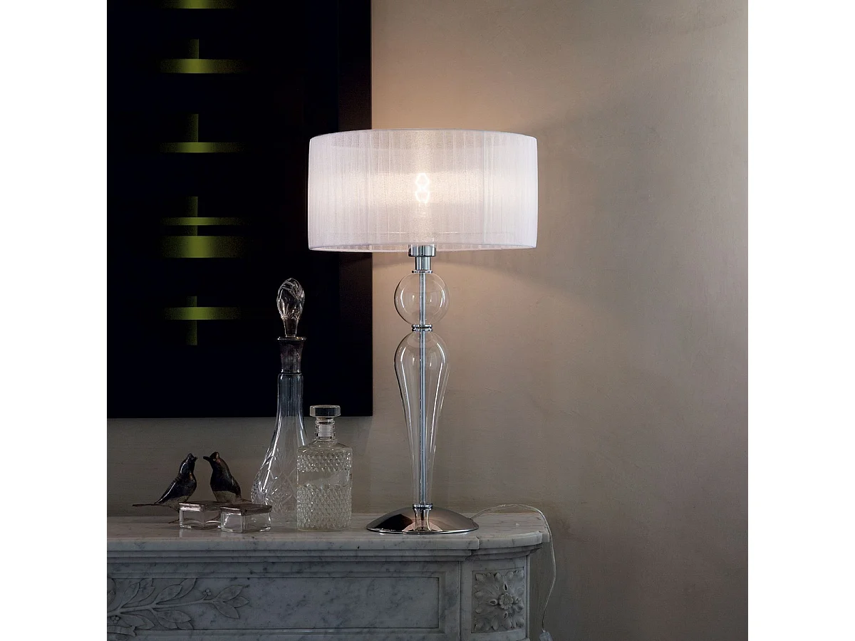 Ideal Lux Duchessa Petite lampe de table à 1 lumière, chrome, blanc, transparent et verre avec abat-jour, E27