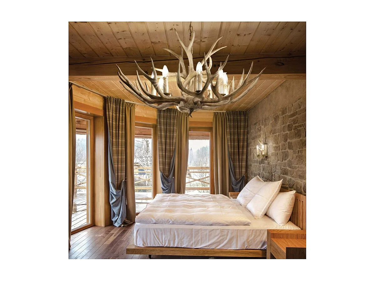 Ideal Lux Chalet Lustre à 8 ampoules, brun clair, E14