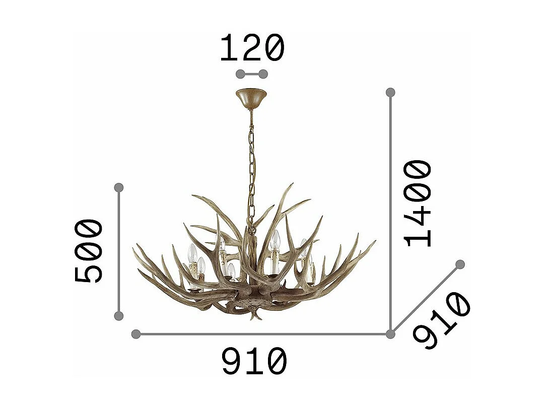 Ideal Lux Chalet Lustre à 8 ampoules, brun clair, E14