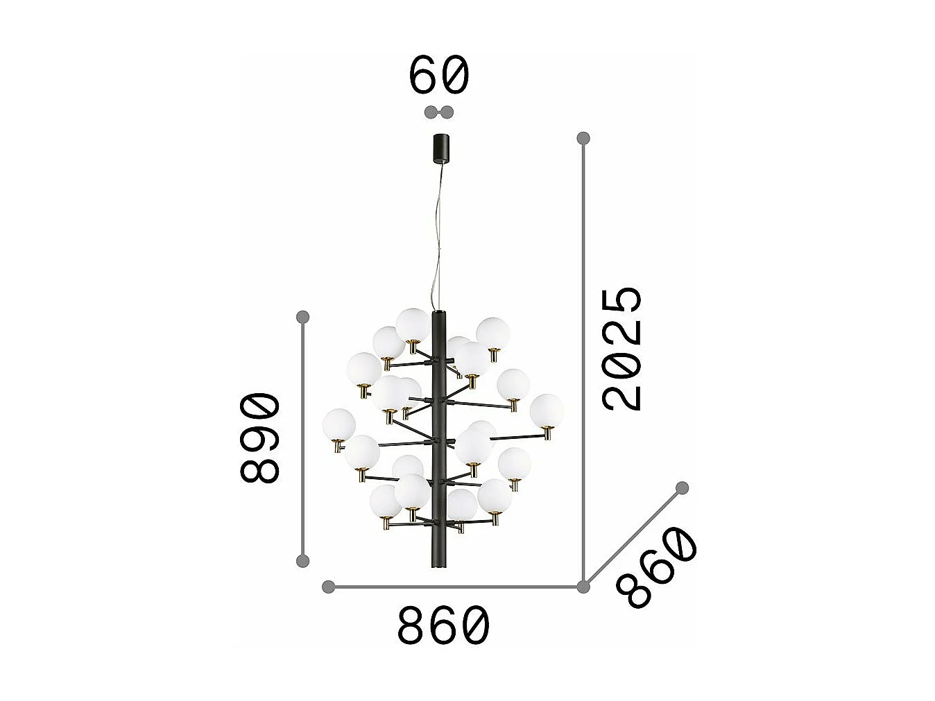 Ideal Lux Copernico Plafonnier à 20 ampoules à bras multiples, noir, G9