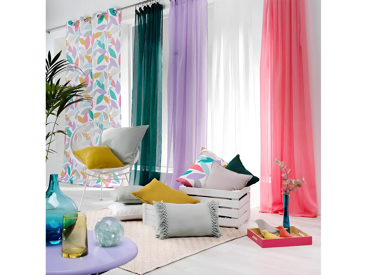 Rideau Voilage à Anneaux "Linka" 140x240cm Lilas