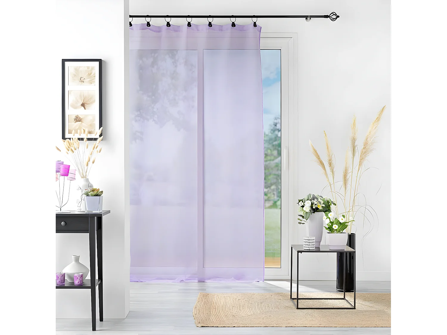 Rideau Voilage à Anneaux "Linka" 140x240cm Lilas