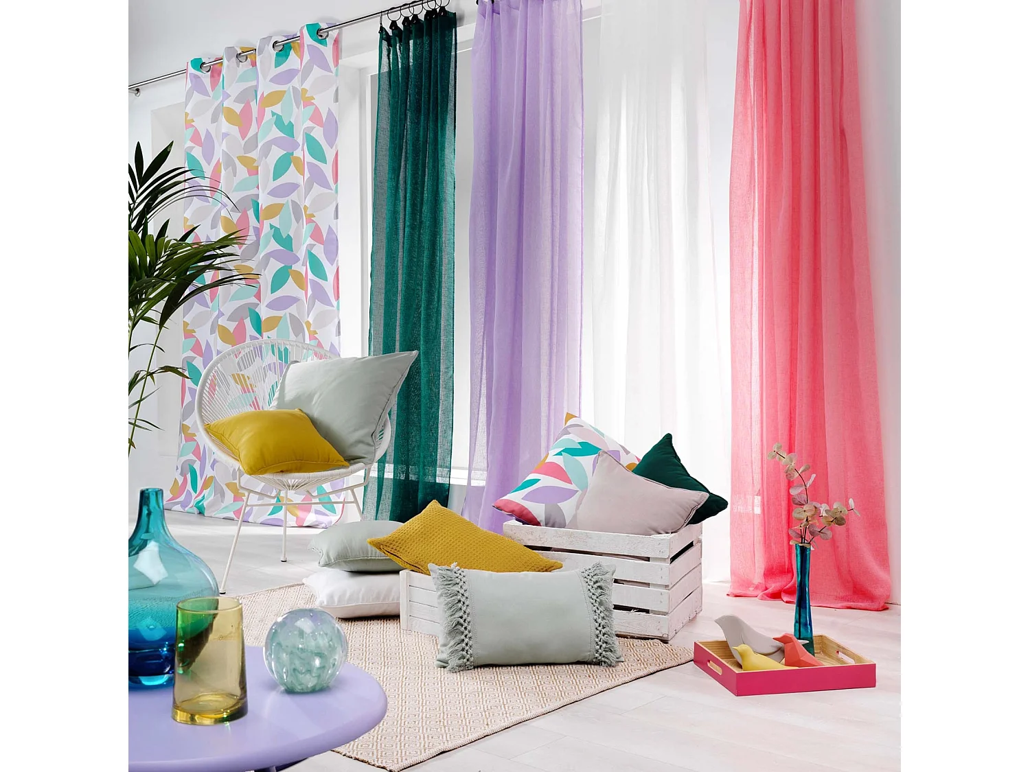 Rideau Voilage à Anneaux "Linka" 140x240cm Corail