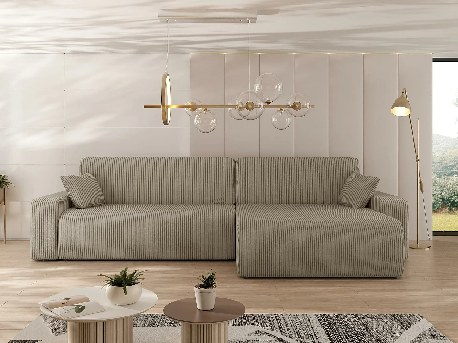 Canapé d'angle Shelton 108, Brun clair, Disponible, 274x145x82cm