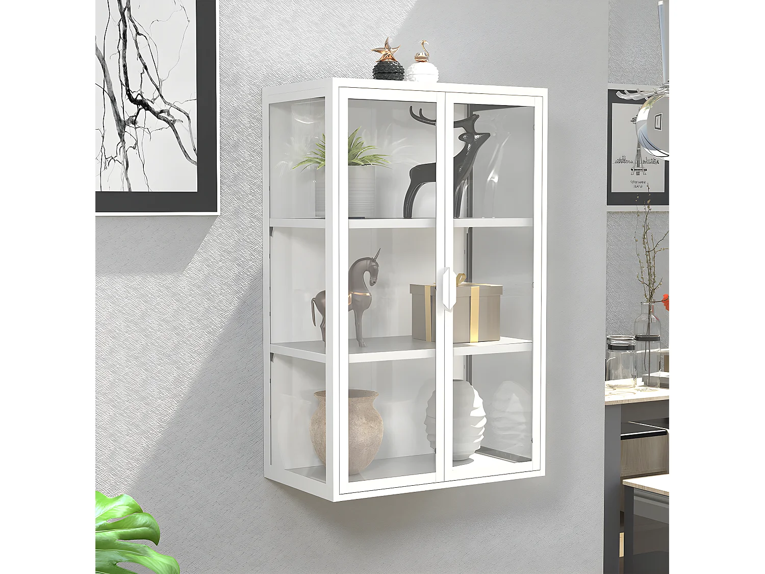 VCM acier vitrine murale vitrine suspendue vitrine en verre vitrine murale vitrine en verre 95x60x35 cm Floka L