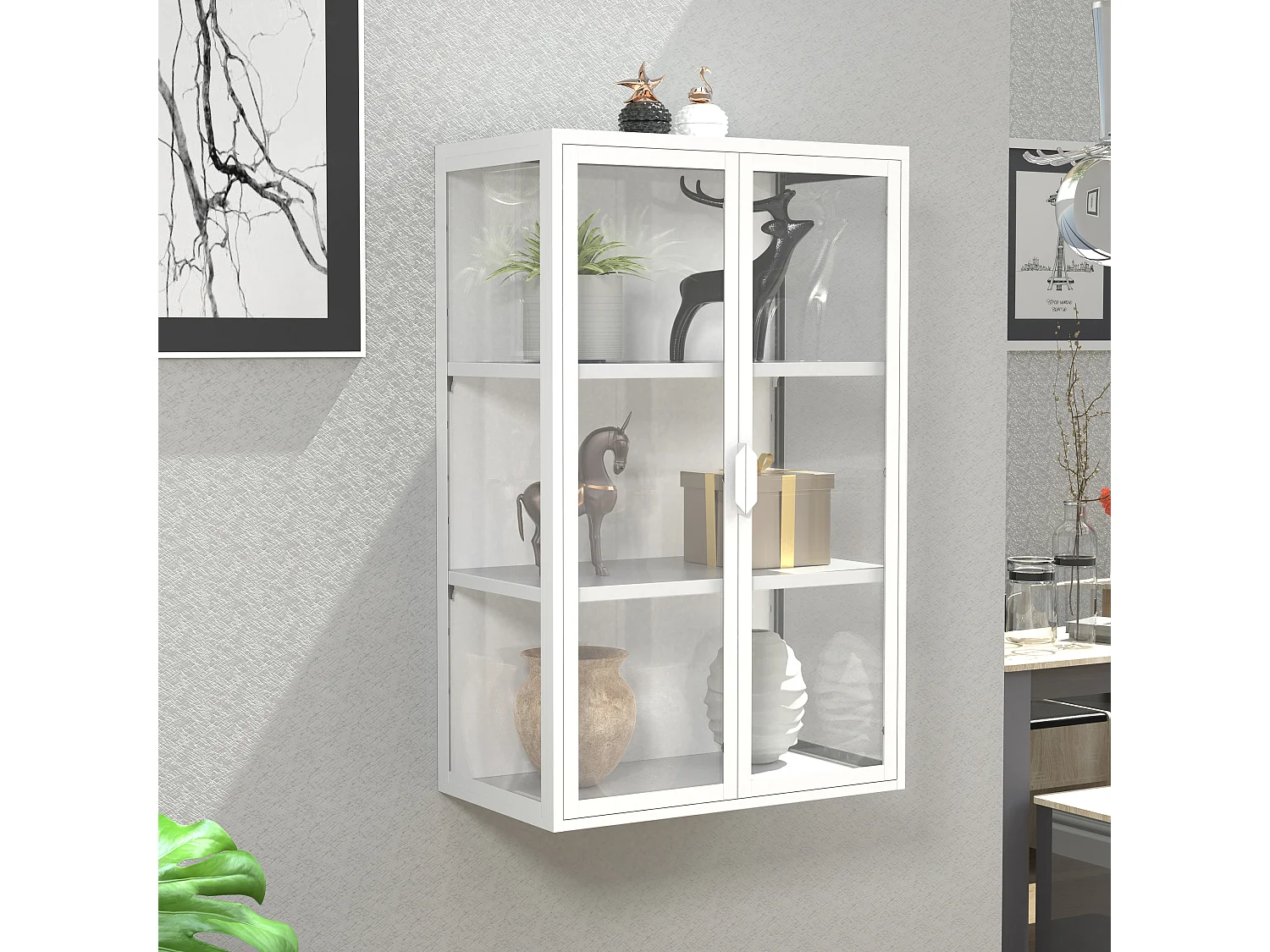 VCM acier vitrine murale vitrine suspendue vitrine en verre vitrine murale vitrine en verre 95x60x35 cm Floka L