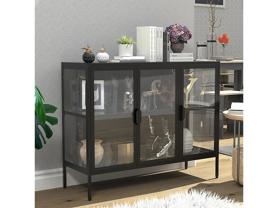 Stahl Glas Vitrine Sideboard Kommode Floka L