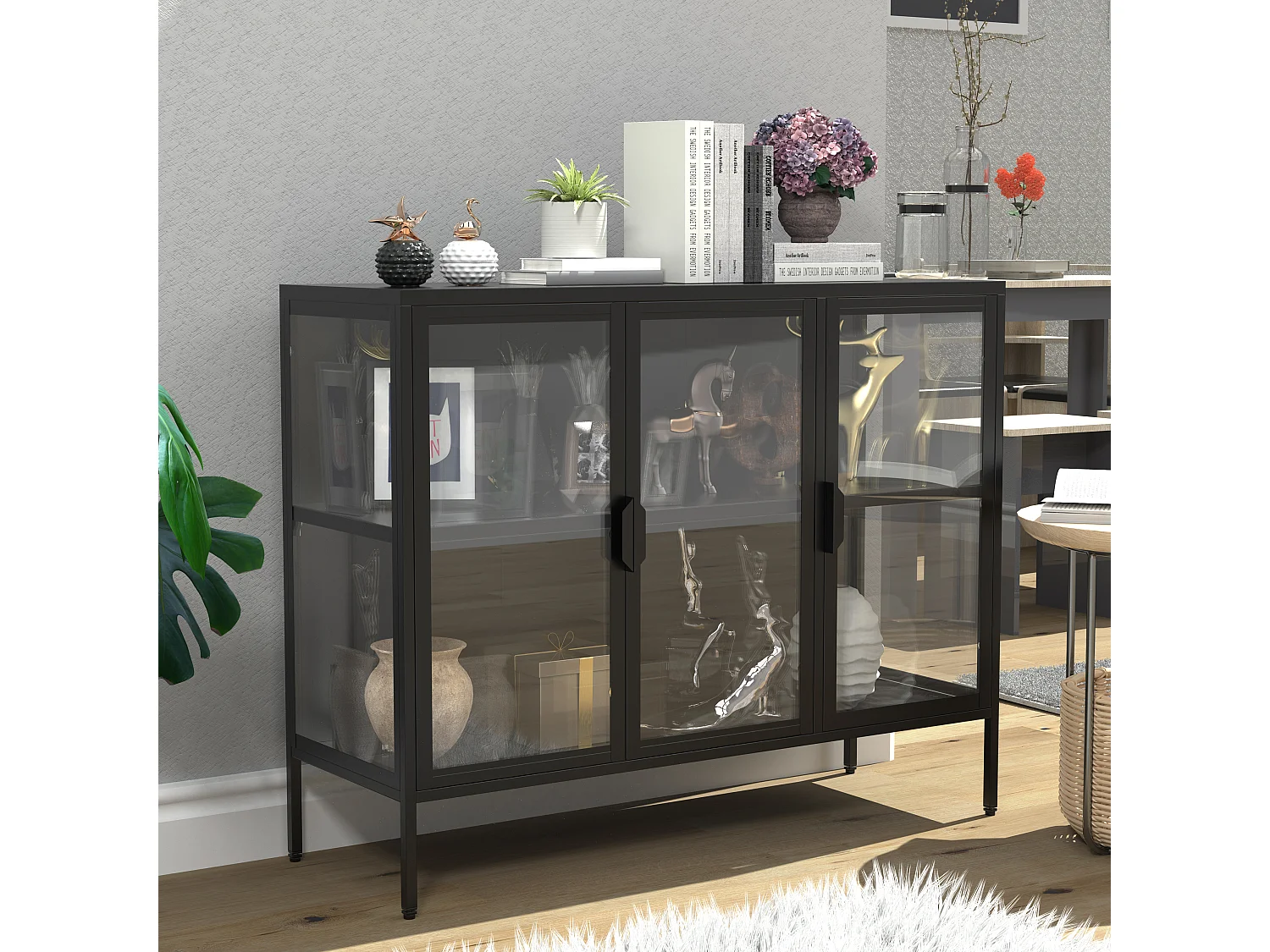 Stahl Glas Vitrine Sideboard Kommode Floka L