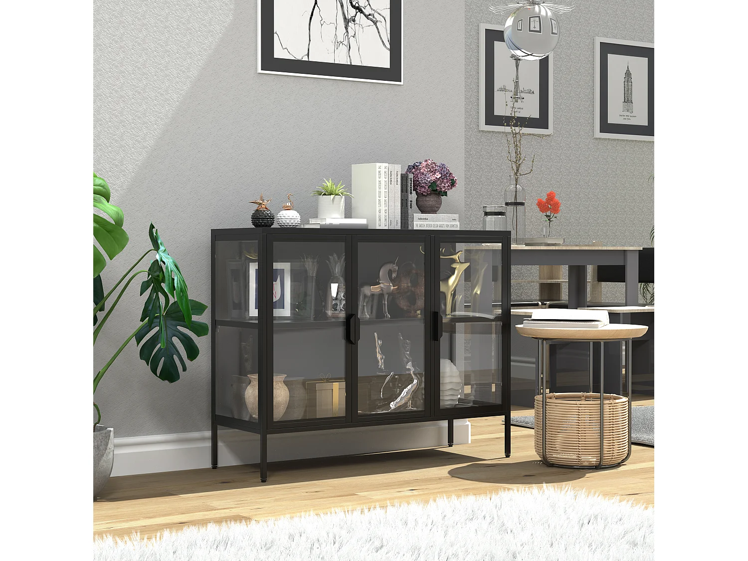 Stahl Glas Vitrine Sideboard Kommode Floka L