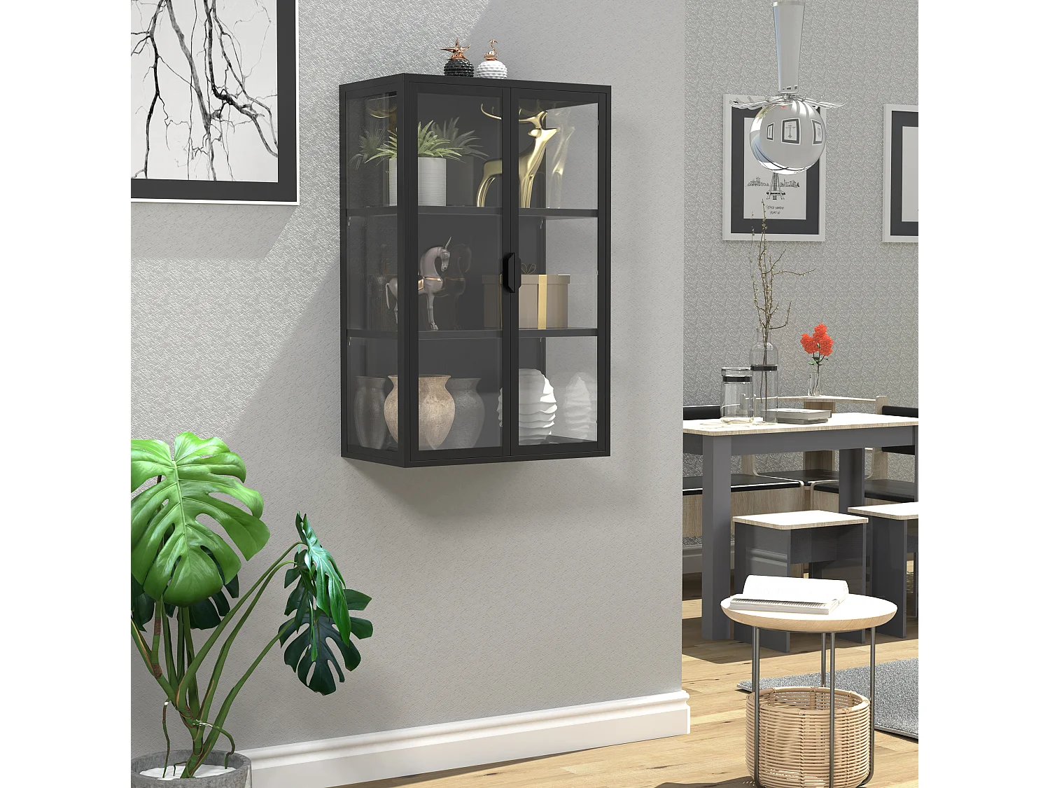 Wall display cabinet Flokas Black 95 x W. 60 x D. 35 cm