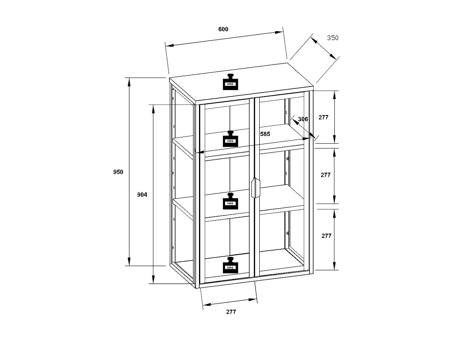 Wall display cabinet Flokas Black 95 x W. 60 x D. 35 cm