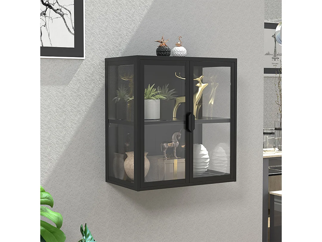 Wall display cabinet Flokas Black H. 65 x W. 60 x D. 35 cm