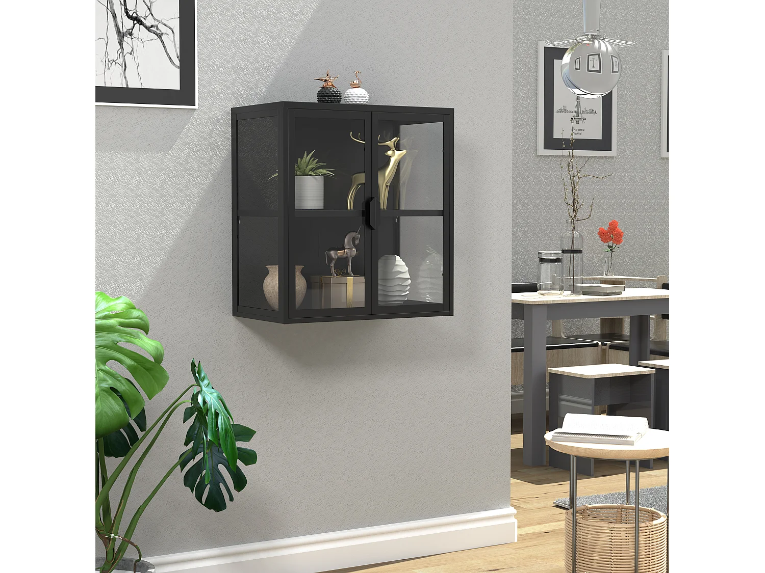Wall display cabinet Flokas Black H. 65 x W. 60 x D. 35 cm