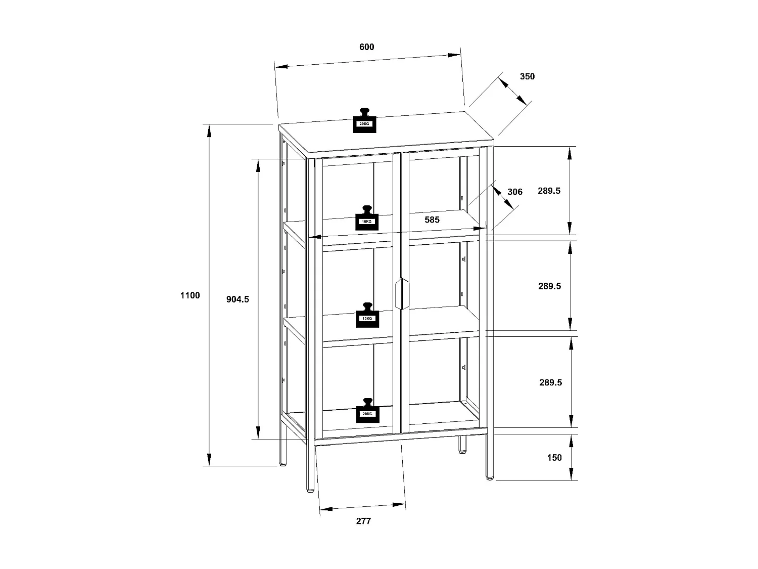 De vitrine van het staalglas Floka M