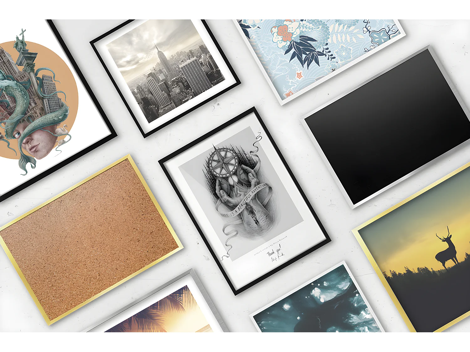 Korktafel mit robustem schwarzem Rahmen 60 x 40/40 x 60 + gratis Stecknadeln, stabile Korktafel für Zuhause, Büro, Notizenorganisation