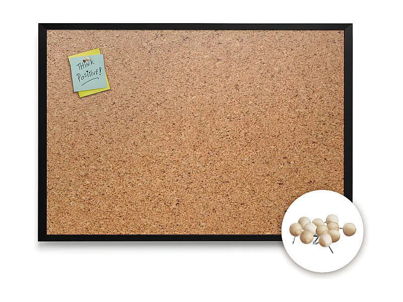 Grand tableau en liège solide, cadre noir, niveau vertical 100x70 cm + punaises, tableau minimaliste pour le bureau, organisation de l'espace