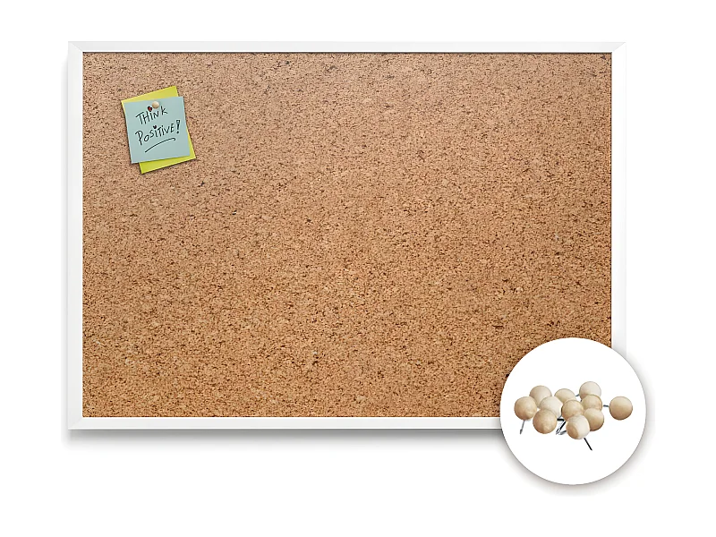 Tableau en liège 70x50 cm Couleur cadre blanc Épingles gratuites VERTICAL HORIZONTAL, tableau en liège pour la maison, organisation esthétique des notes au bureau