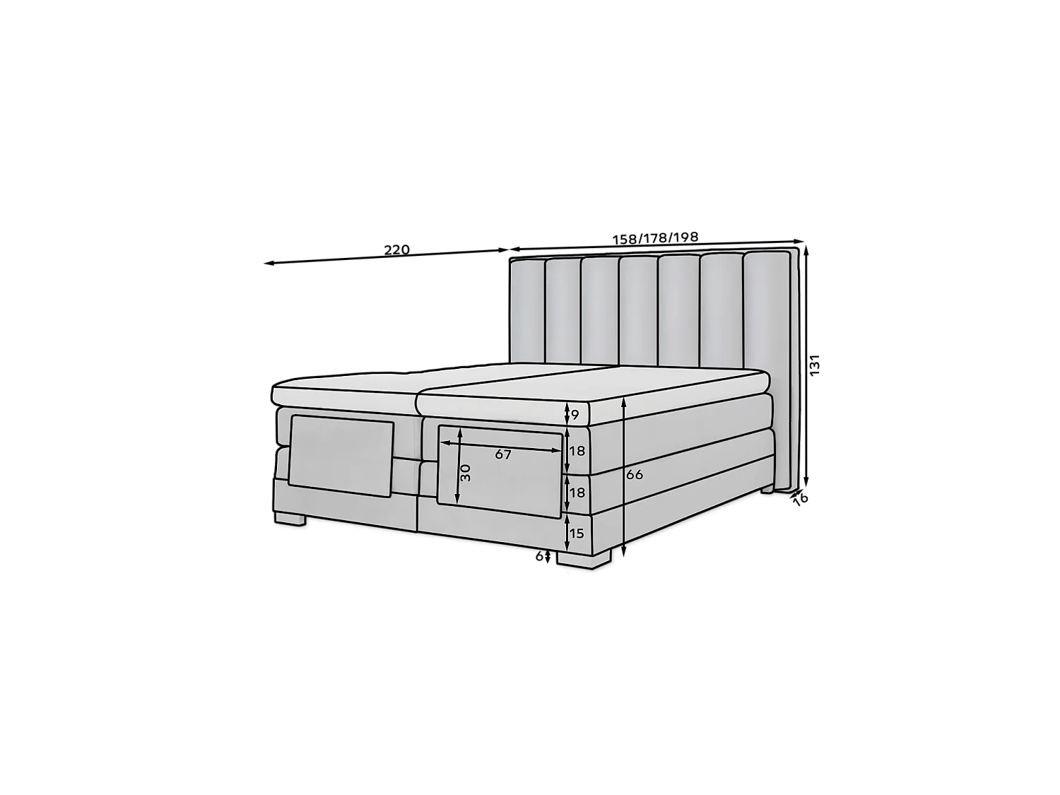 Box Spring Letto Theo EL (180x200) Tessuto-Verde
