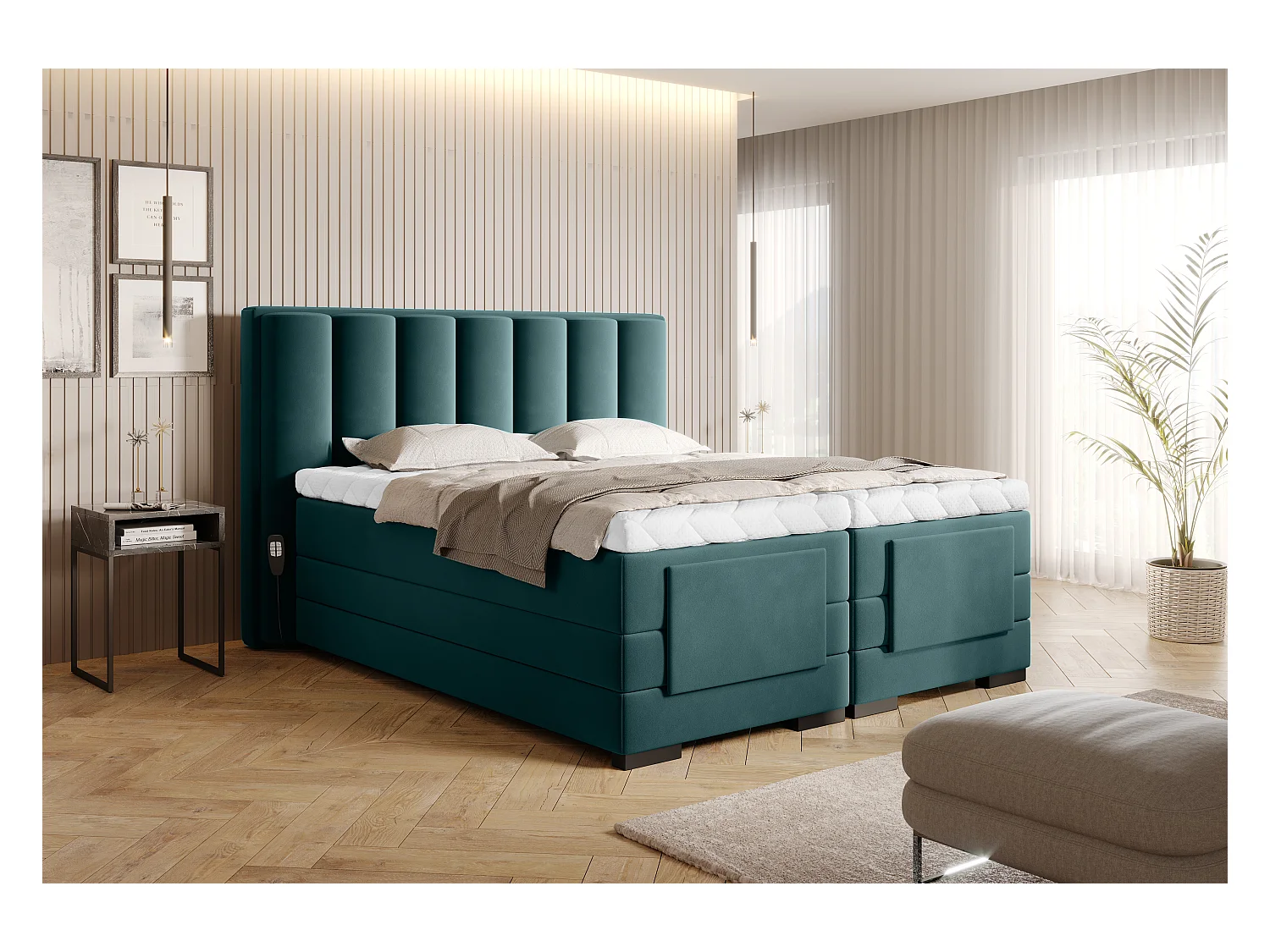 Boxspringbett Theo EL (180x200) Stoff-Grün