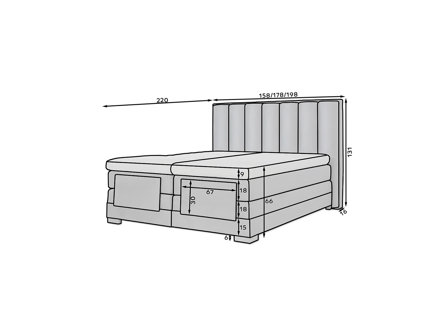 Box Spring Letto Theo EL (180x200) Tessuto-Verde