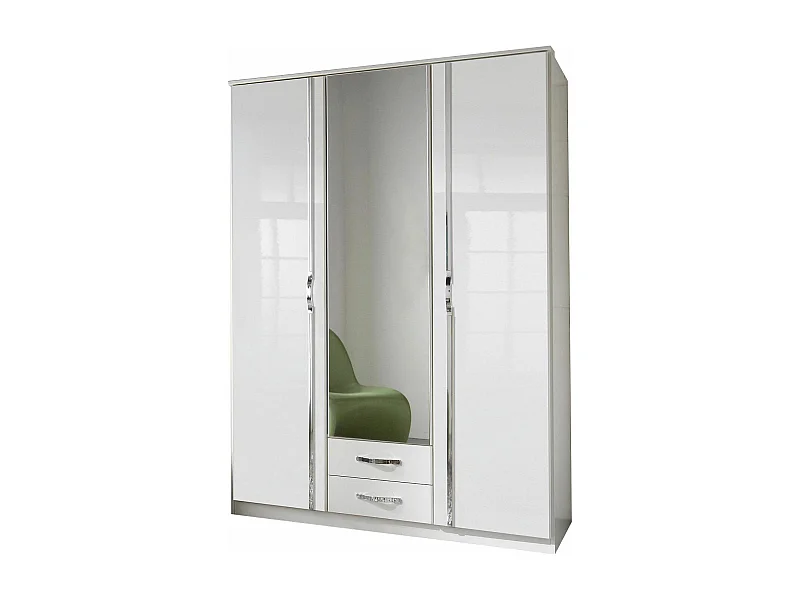 Armoire 3 portes 1 miroir + 2 tiroirs - Decor blanc - L 135 x P 56 x H 199 cm - TRIO