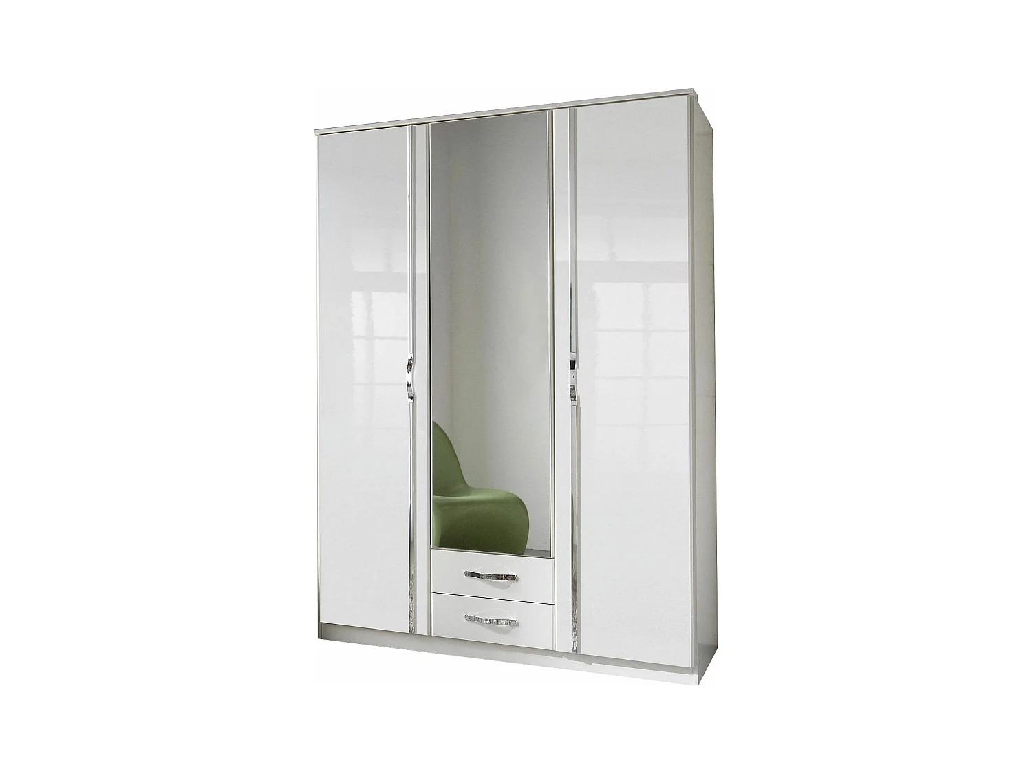 Armoire 3 portes 1 miroir + 2 tiroirs - Decor blanc - L 135 x P 56 x H 199 cm - TRIO