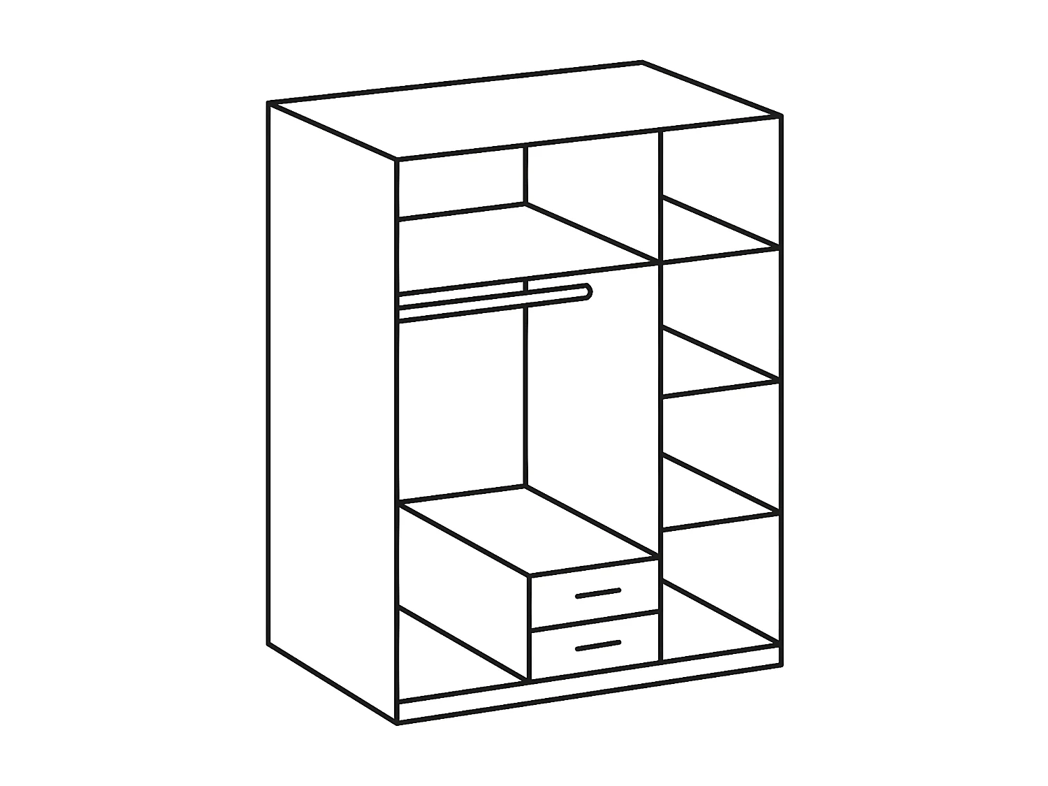 Armoire 3 portes 1 miroir + 2 tiroirs - Decor blanc - L 135 x P 56 x H 199 cm - TRIO