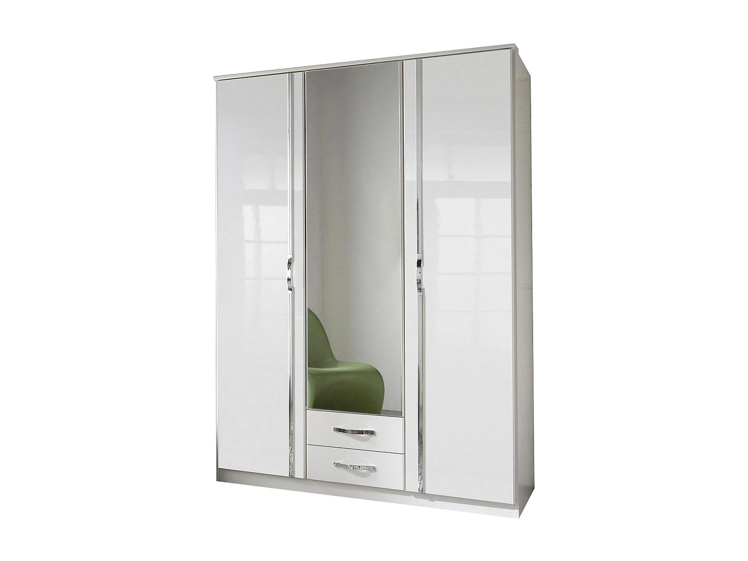 Armoire 3 portes 1 miroir + 2 tiroirs - Decor blanc - L 135 x P 56 x H 199 cm - TRIO