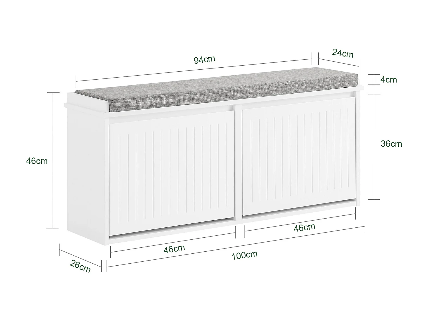 SoBuy FSR98-XL-W Banc à Chaussures Meuble à Chaussures avec Assise Coussin Rembourré et 2 Abattants Banc de Rangement à Chaussures, Blanc