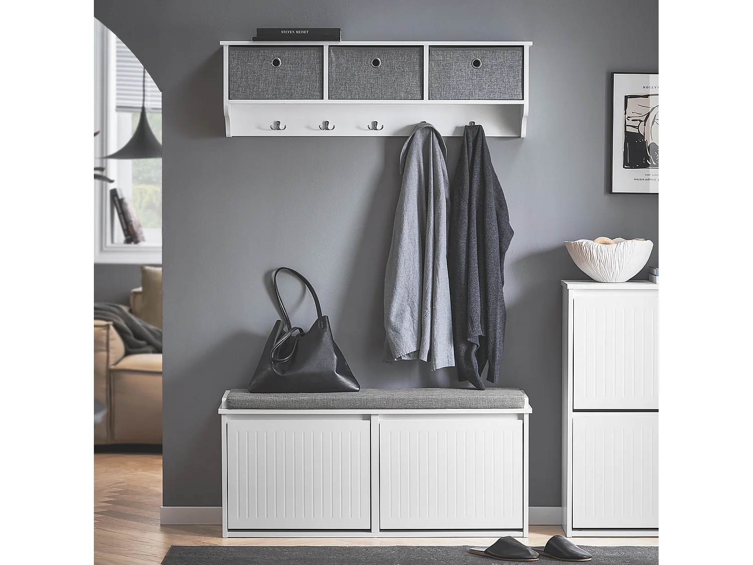 SoBuy FSR98-XL-W Banco Zapatero con 2 Solapas 100 x 26 x 46 cm