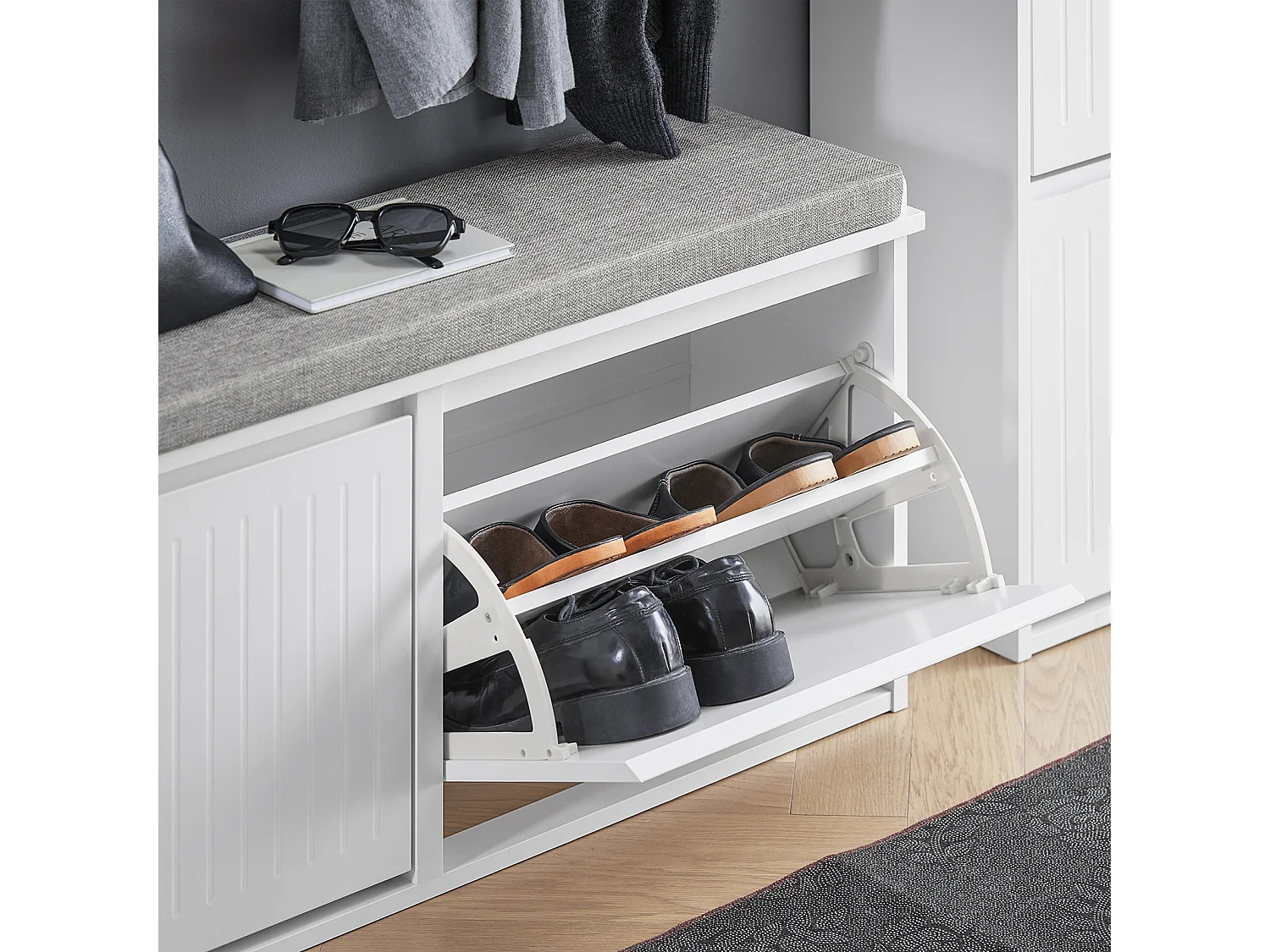 SoBuy FSR98-XL-W Banco Zapatero con 2 Solapas 100 x 26 x 46 cm