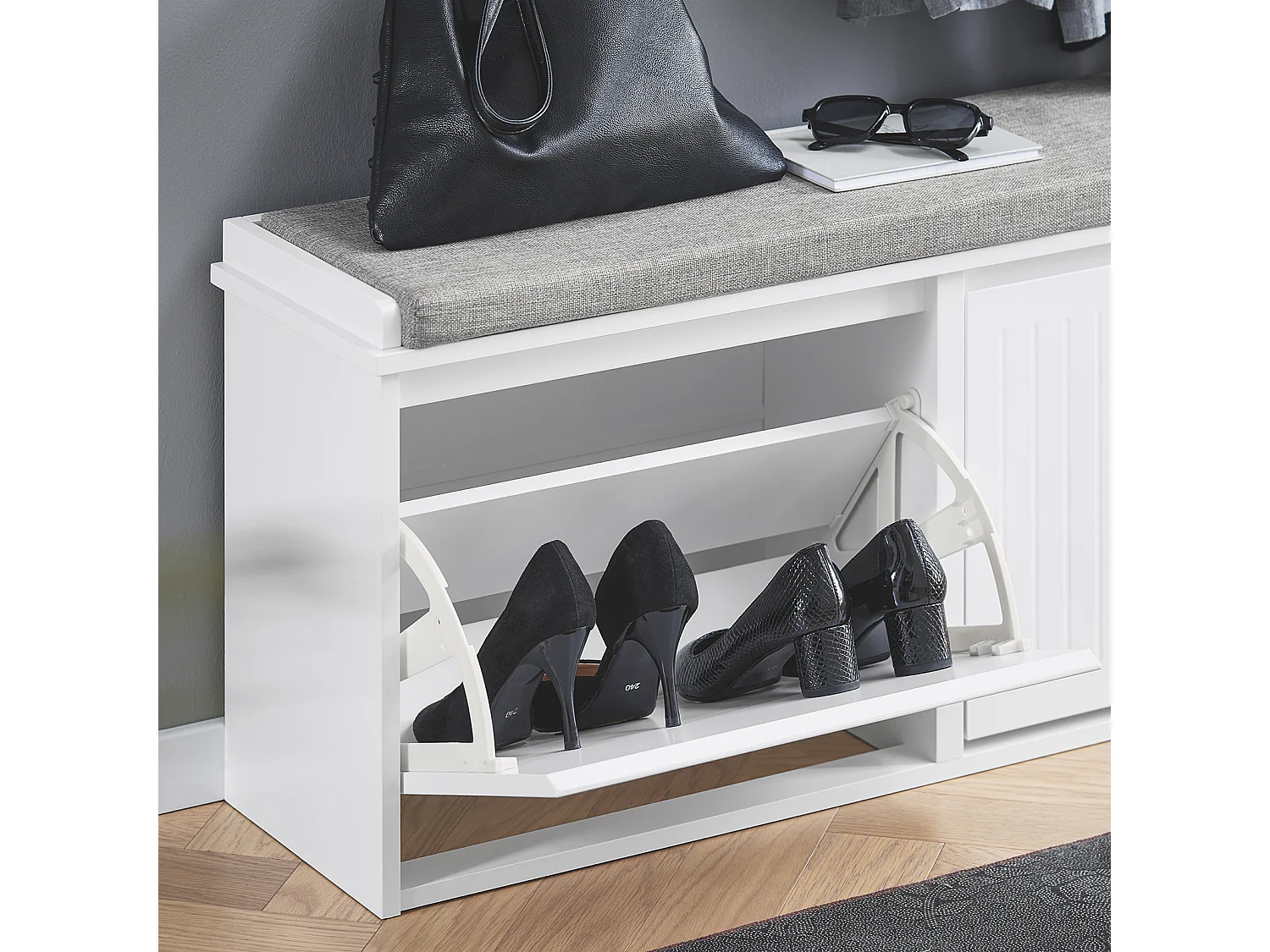 SoBuy FSR98-XL-W Banco Zapatero con 2 Solapas 100 x 26 x 46 cm