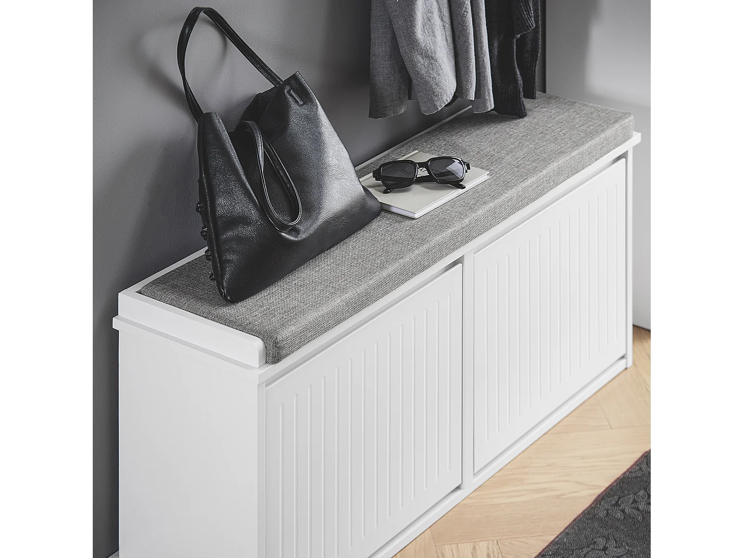 SoBuy FSR98-XL-W Banco Zapatero con 2 Solapas 100 x 26 x 46 cm