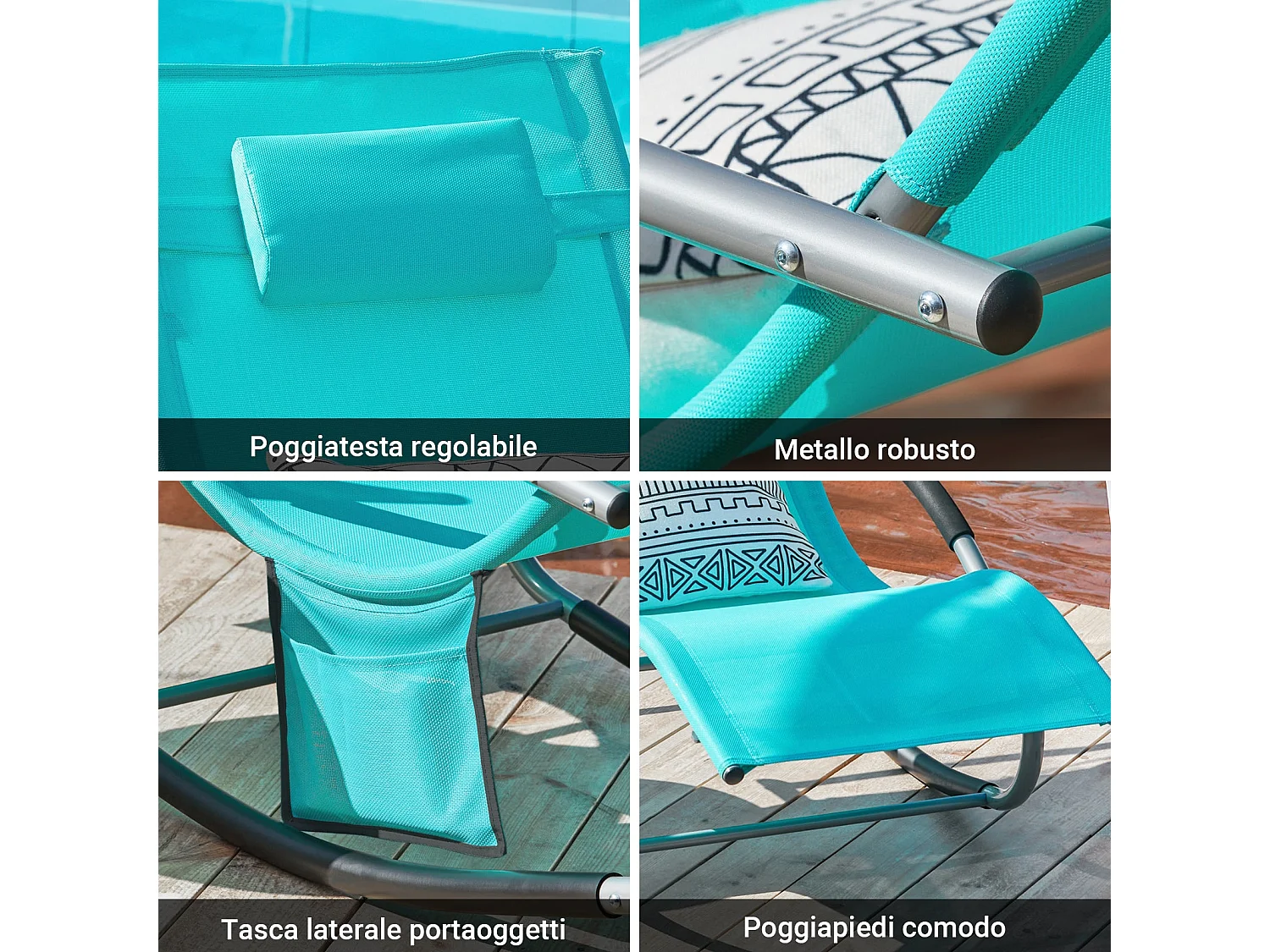 SoBuy 2 X Sdraio da giardino Poltrone a dondolo con poggiatesta e tasca Blu OGS28-HBX2