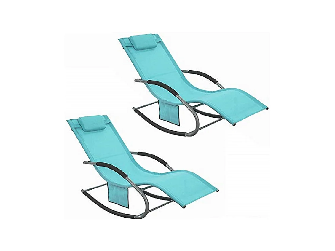 SoBuy OGS28-HBx2 Lot de 2 Chaise Longue Transat de Jardin Bascule avec Appui-tête Réglable et Pochette latérale | Prévente