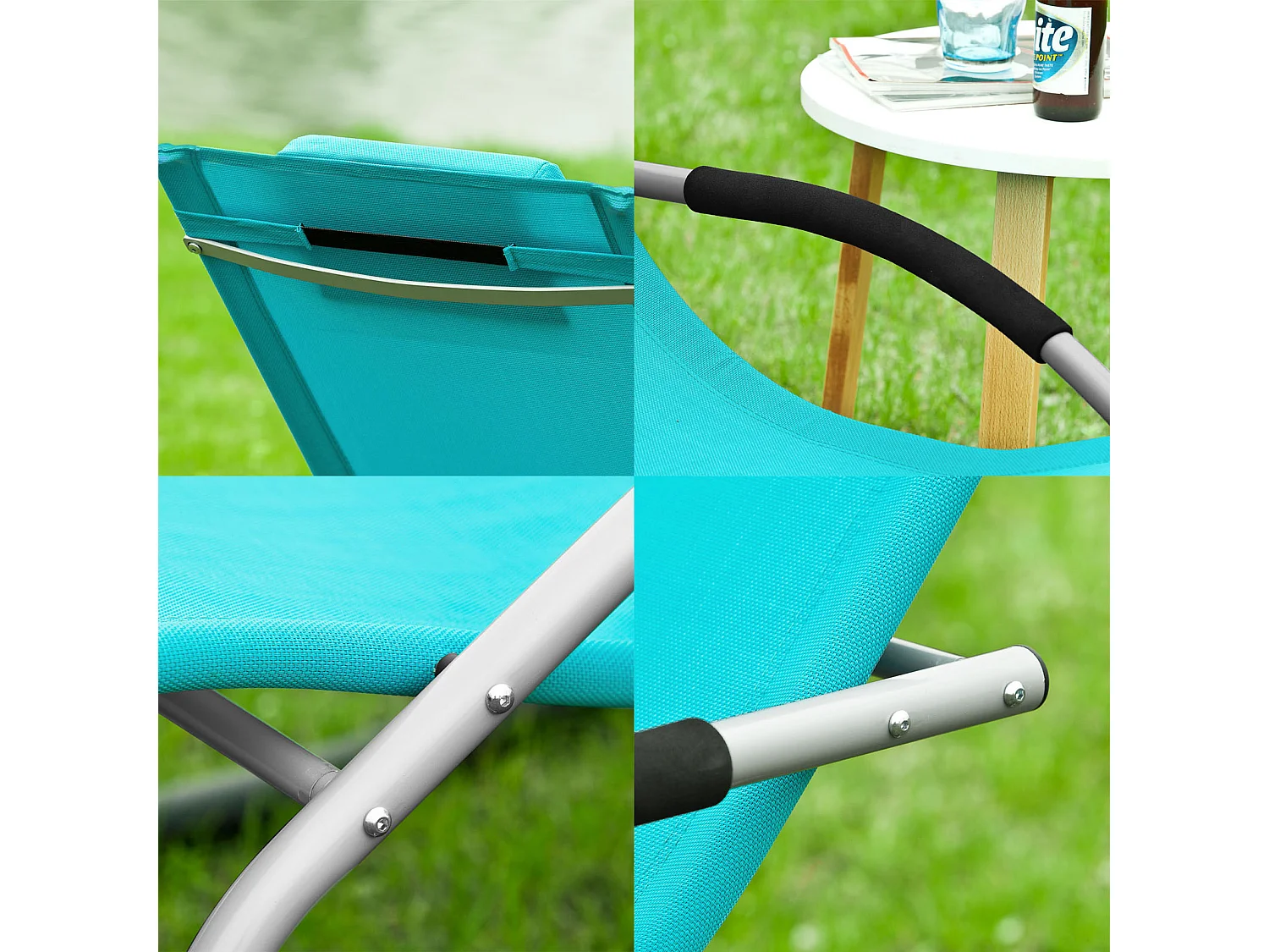 SoBuy OGS28-HBx2 Lot de 2 Chaise Longue Transat de Jardin Bascule avec Appui-tête Réglable et Pochette latérale | Prévente