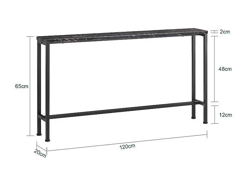 SoBuy Table Console, Table d'appoint, Bout de canapé, Table d’entrée pour Salon, Chambre, Cadre et 4 Pieds en Fer - L120xP20x65cm, Noir, FSB19-SCH