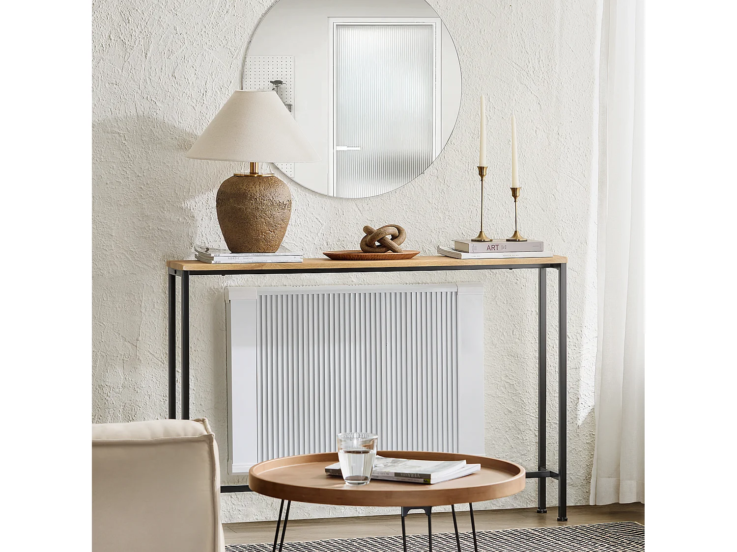 SoBuy Table Console, Table d'appoint, Bout de canapé, Table d’entrée pour Salon, Chambre, Cadre et 4 Pieds en Fer - L120xP20x65cm, Noir, FSB19-SCH