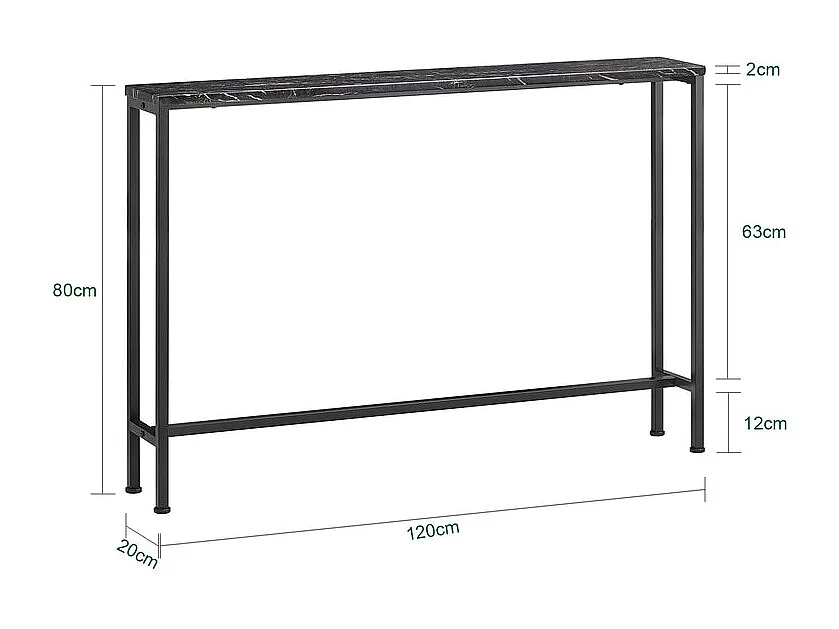 SoBuy Consoletafel Bijzettafel Bijzettafel Haltafelframe en 4 ijzeren poten - L120cm x D20cm x H80cm, Zwart, FSB19-XL-SCH
