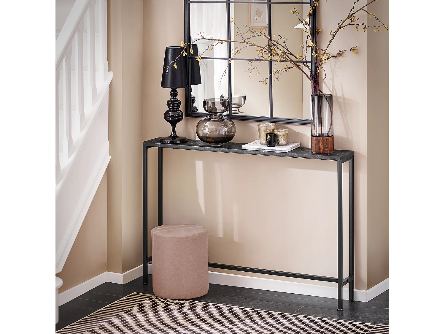 SoBuy Consoletafel Bijzettafel Bijzettafel Haltafelframe en 4 ijzeren poten - L120cm x D20cm x H80cm, Zwart, FSB19-XL-SCH