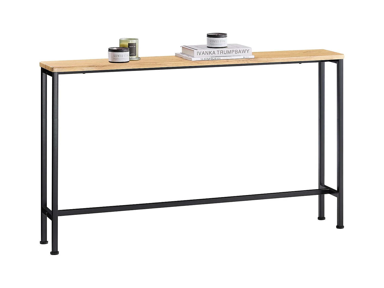 SoBuy Table Console Table d'appoint Bout de canapé Table d’entrée Cadre et 4 Pieds en Fer - L120cm x P20cm x H81cm, Nature et Noir, FSB19-L-E