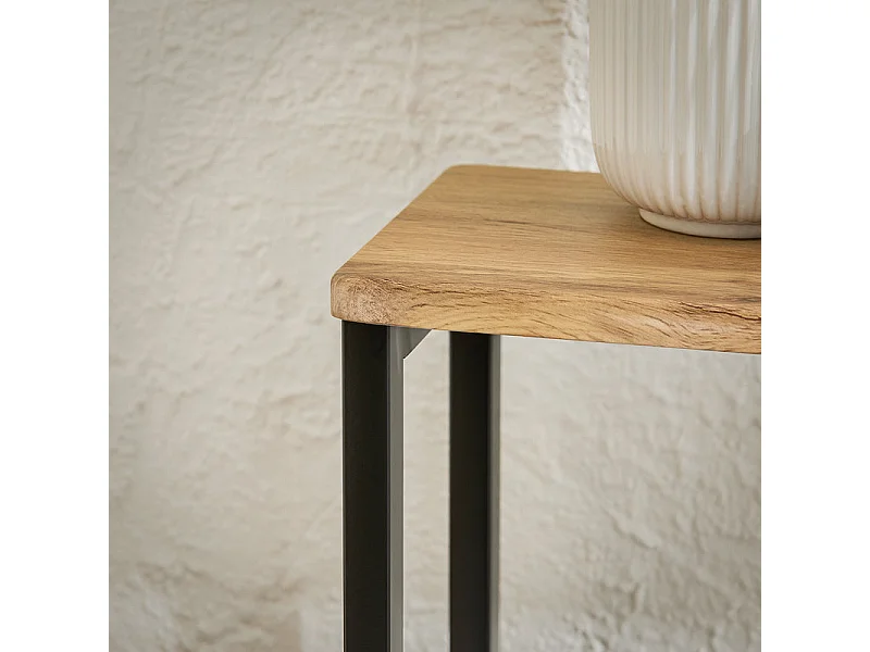 SoBuy Table Console Table d'appoint Bout de canapé Table d’entrée Cadre et 4 Pieds en Fer - L120cm x P20cm x H81cm, Nature et Noir, FSB19-L-E