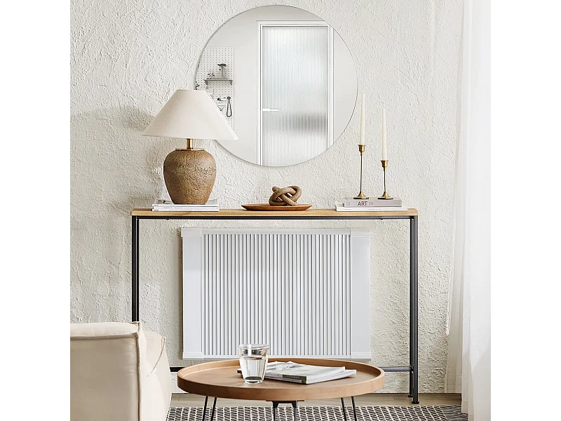 SoBuy Table Console Table d'appoint Bout de canapé Table d’entrée Cadre et 4 Pieds en Fer - L120cm x P20cm x H81cm, Nature et Noir, FSB19-L-E