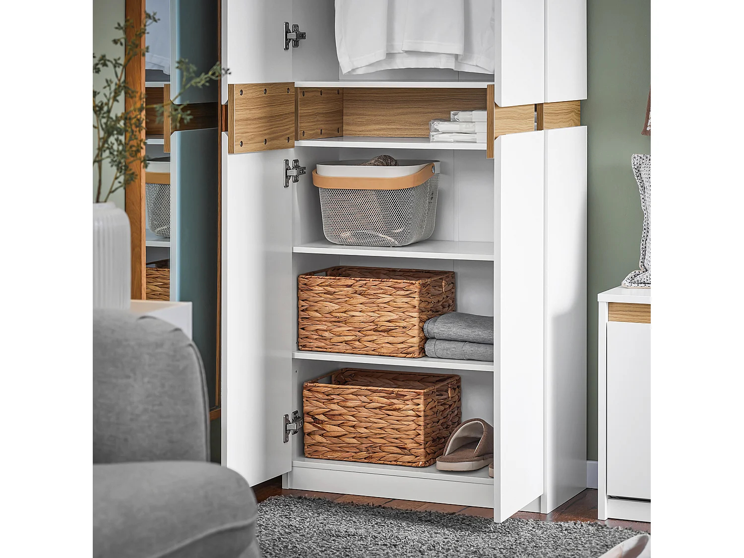 SoBuy KSB01-W Garde-Robe Placard Chambre Adulte Penderie Armoire Armoire Dressing , 1 Penderie, 2 Portes, 5 Compartiments | Prévente