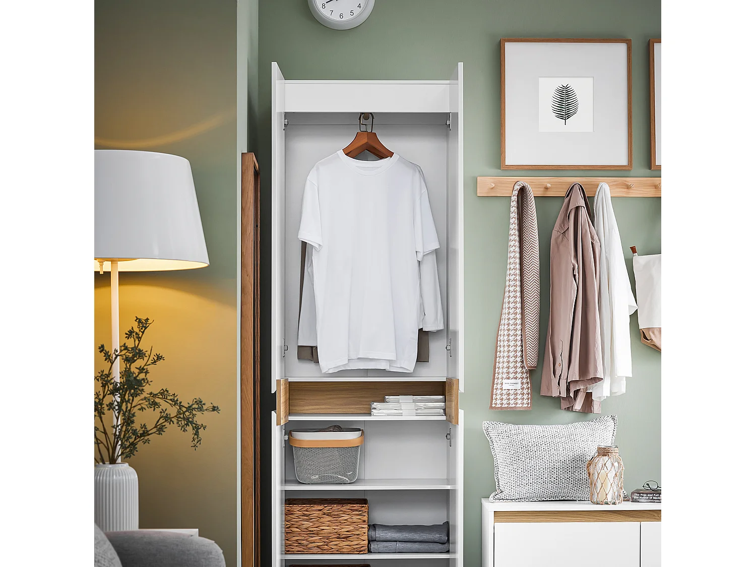 SoBuy KSB01-W Garde-Robe Placard Chambre Adulte Penderie Armoire Armoire Dressing , 1 Penderie, 2 Portes, 5 Compartiments | Prévente