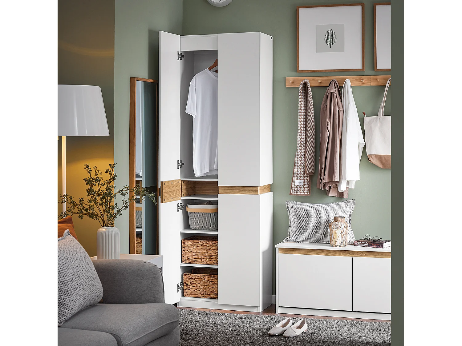 SoBuy KSB01-W Garde-Robe Placard Chambre Adulte Penderie Armoire Armoire Dressing , 1 Penderie, 2 Portes, 5 Compartiments | Prévente