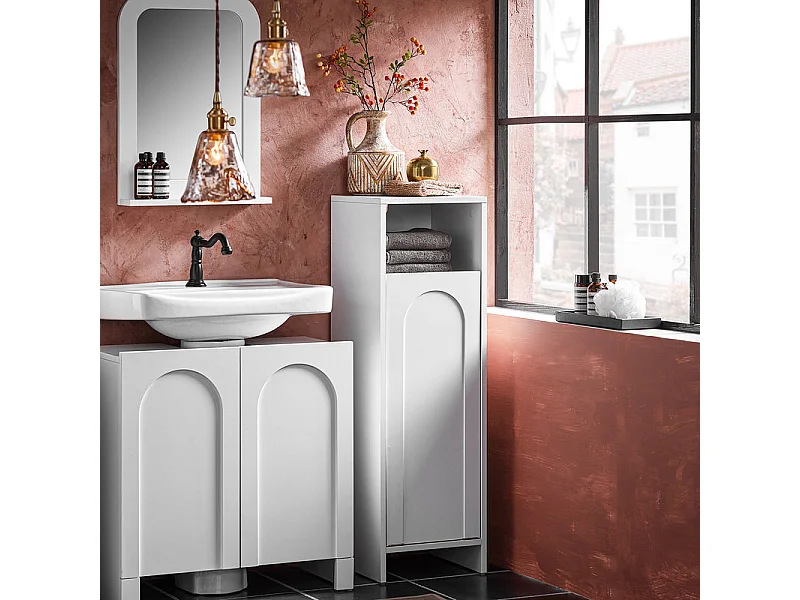 SoBuy BZR161-W Meuble Bas de Salle de Bain Corbeille à Linge Meuble de Rangement avec 1 Compartiment et 1 Panier à Linge Amovible